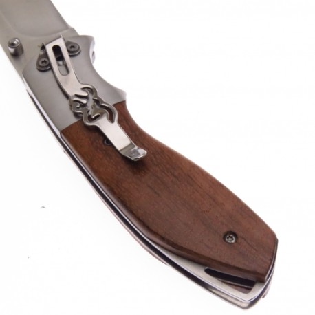 Br0033 Browning Navaja Linerlock Madera Con Clip